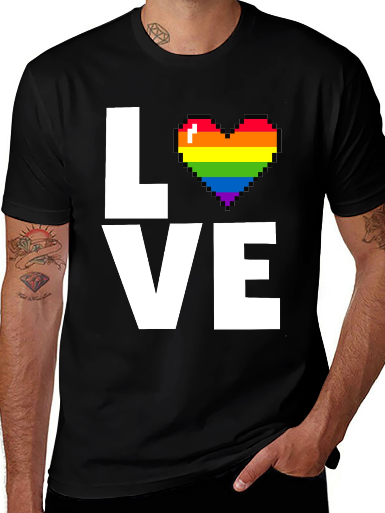 LOVE LGBTQ+ Pride Rainbow Heart Pixelated T-Shirt