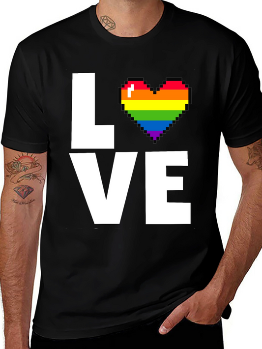 LOVE LGBTQ+ Pride Rainbow Heart Pixelated T-Shirt