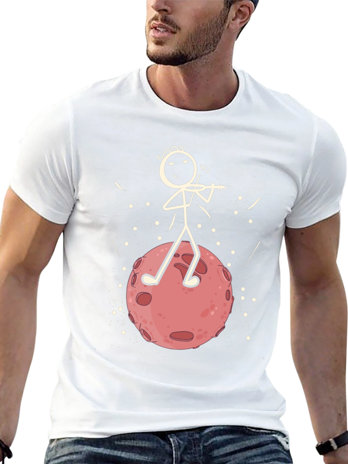 Moon Violinist Graphic T-Shirt - Black Cotton Tee