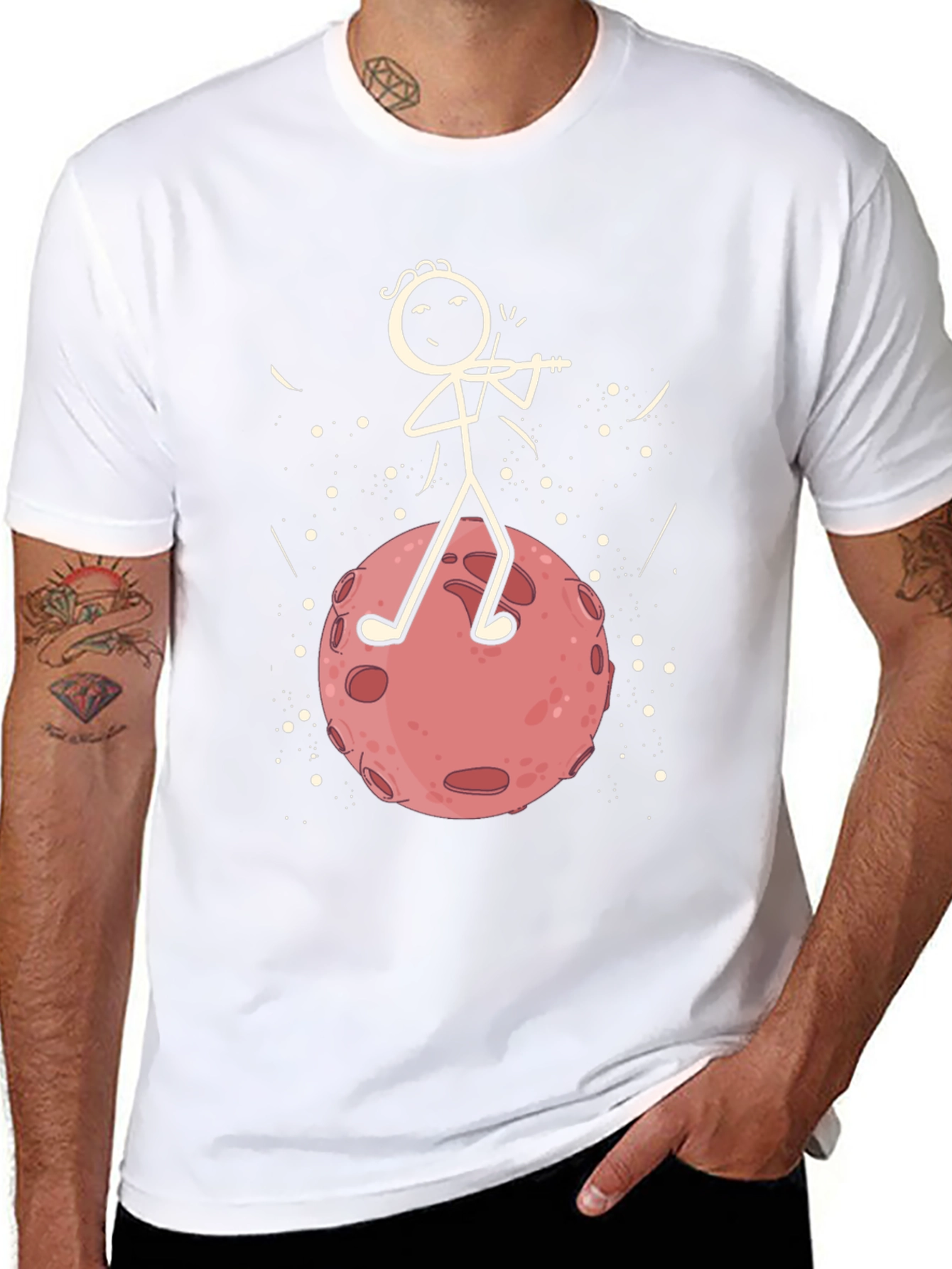 Moon Violinist Graphic T-Shirt - Black Cotton Tee