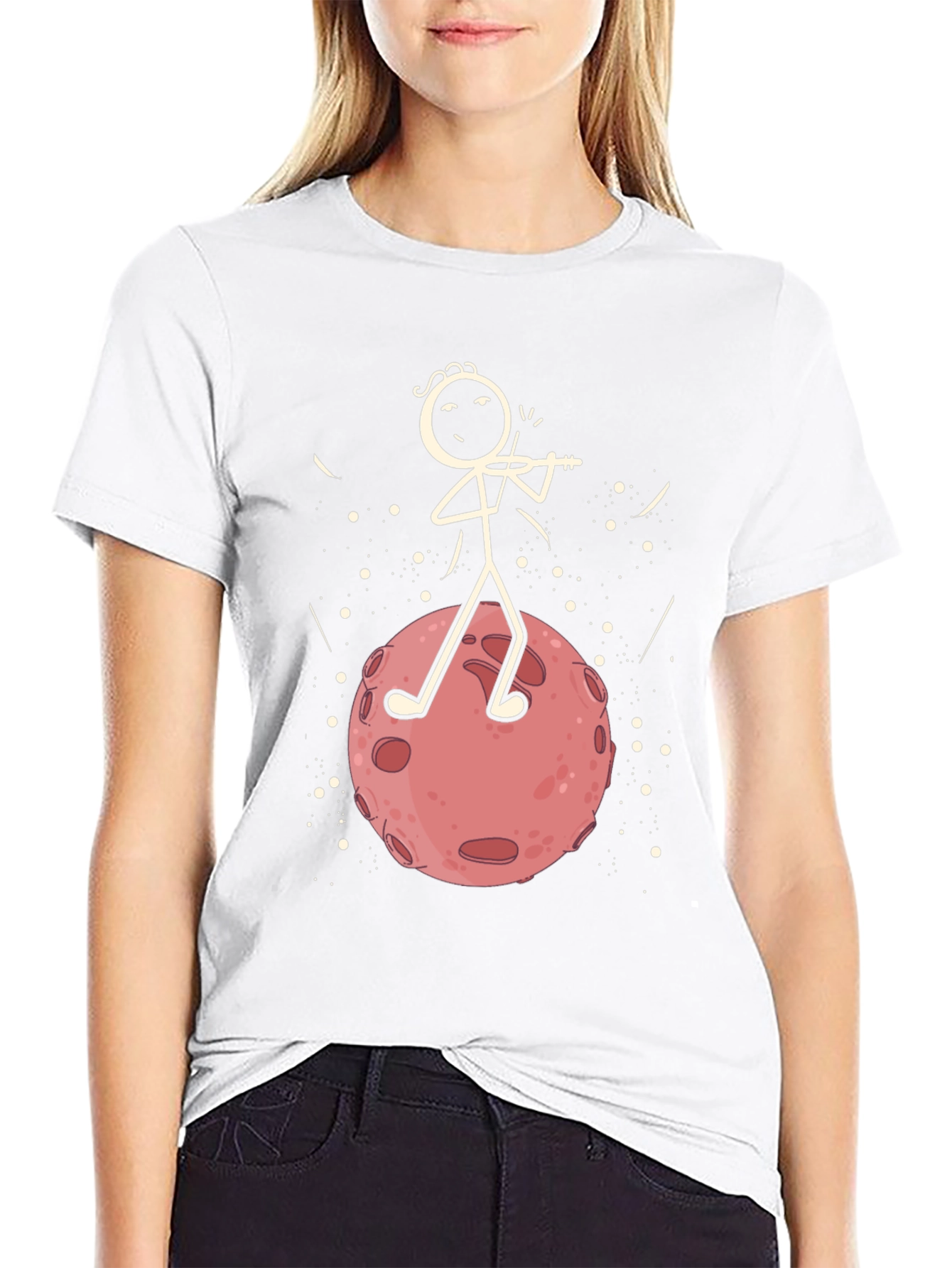 Moon Violinist Graphic T-Shirt - Black Cotton Tee