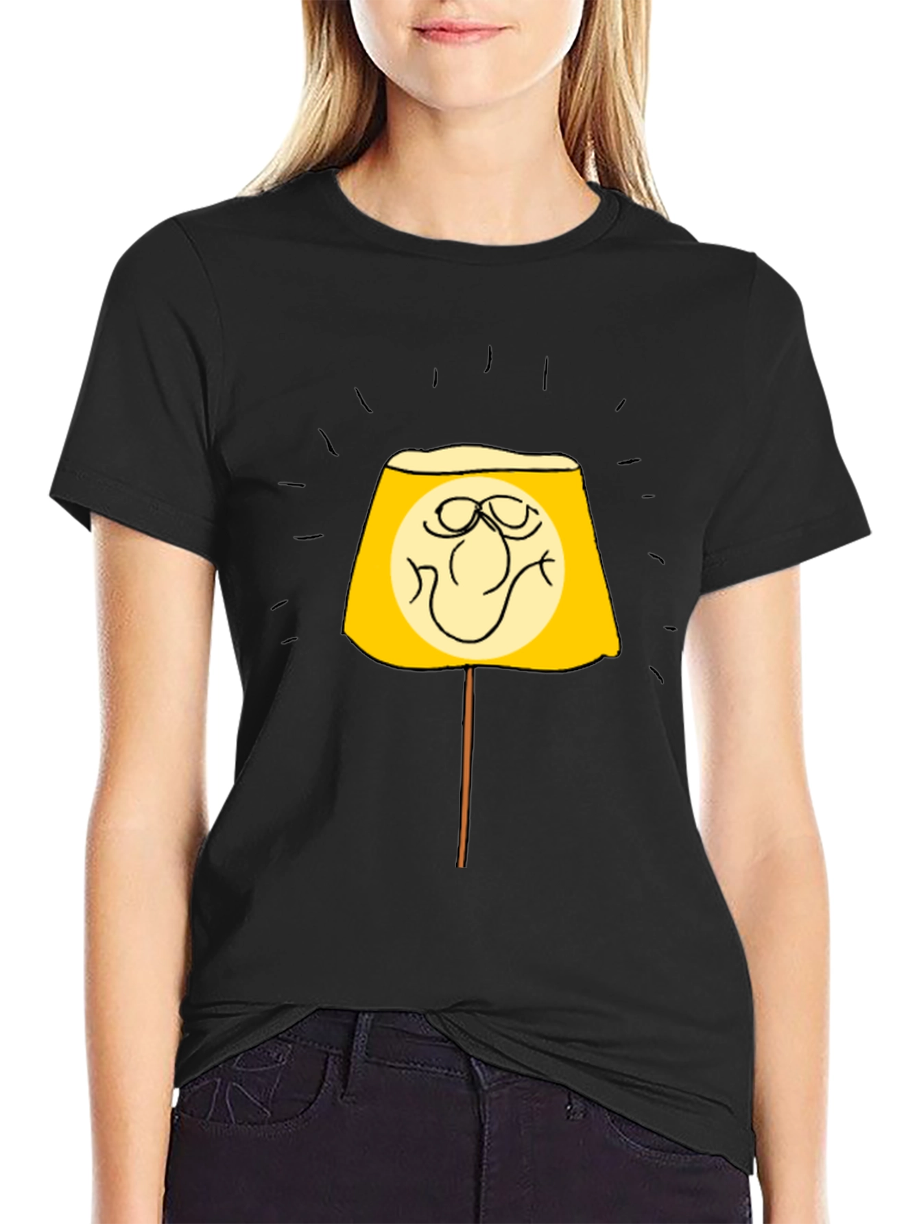 Funny Lamp Face Graphic Black T-Shirt