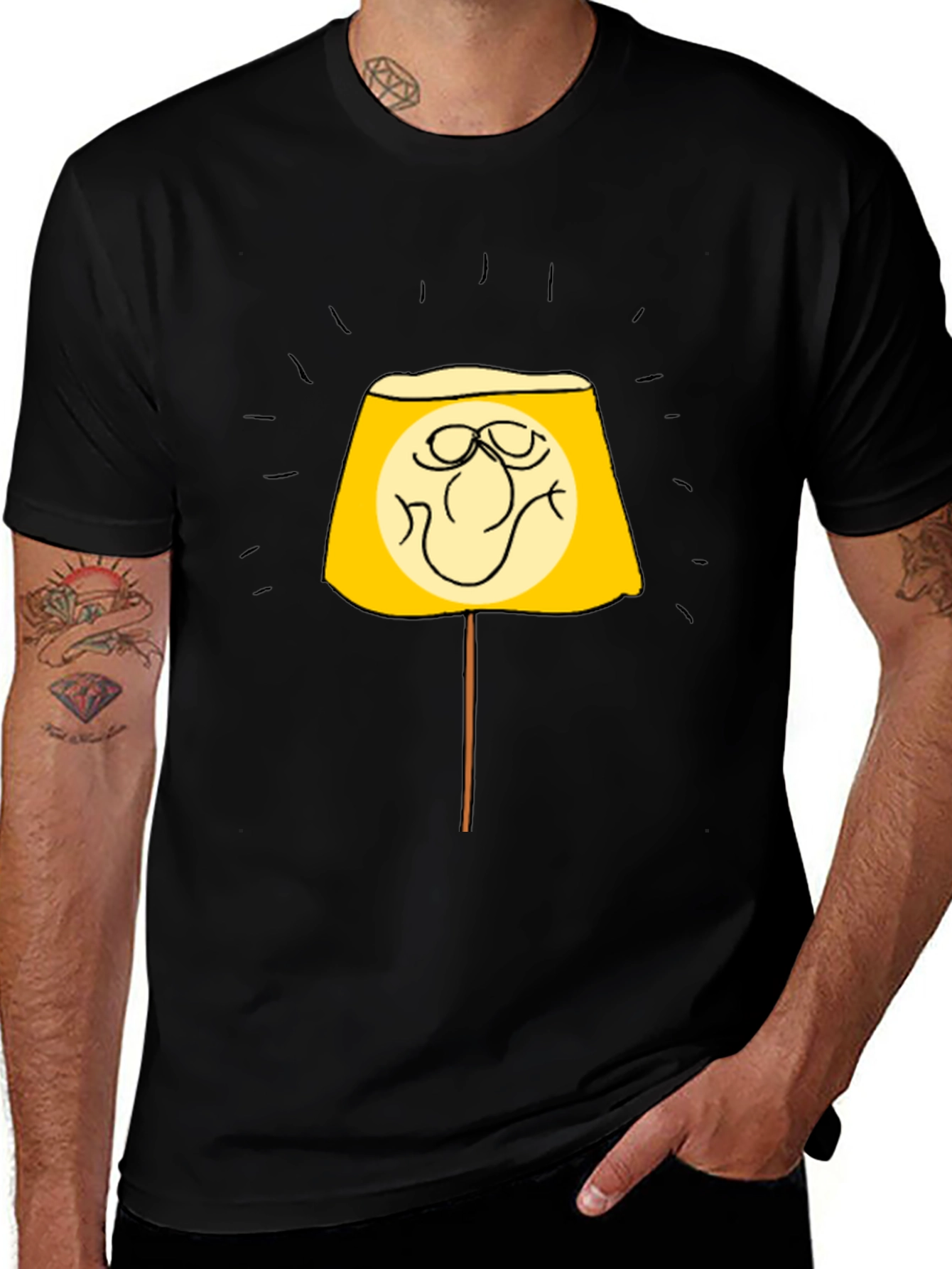 Funny Lamp Face Graphic Black T-Shirt