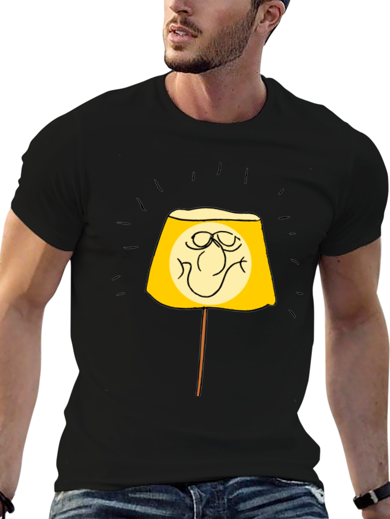 Funny Lamp Face Graphic Black T-Shirt