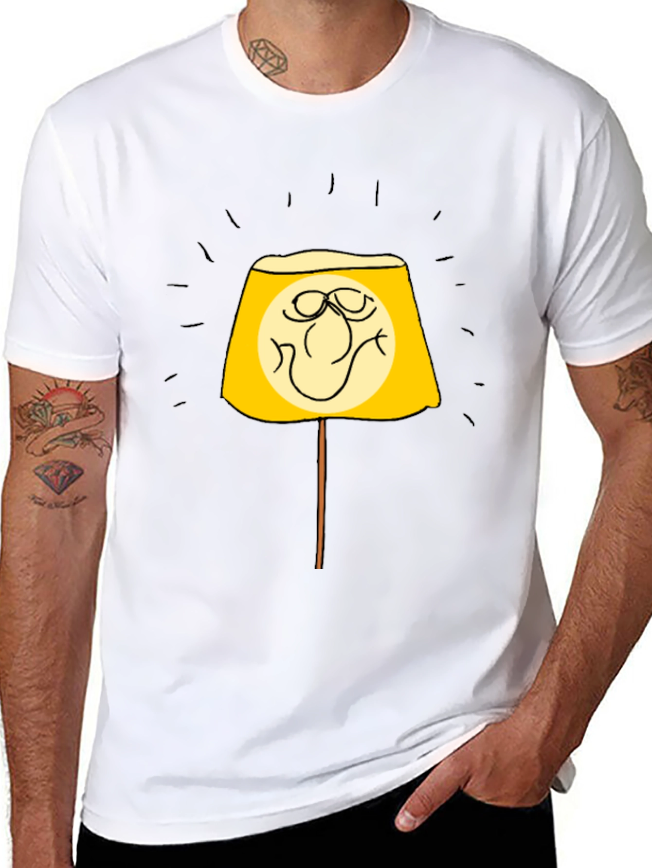 Funny Lamp Face Graphic Black T-Shirt