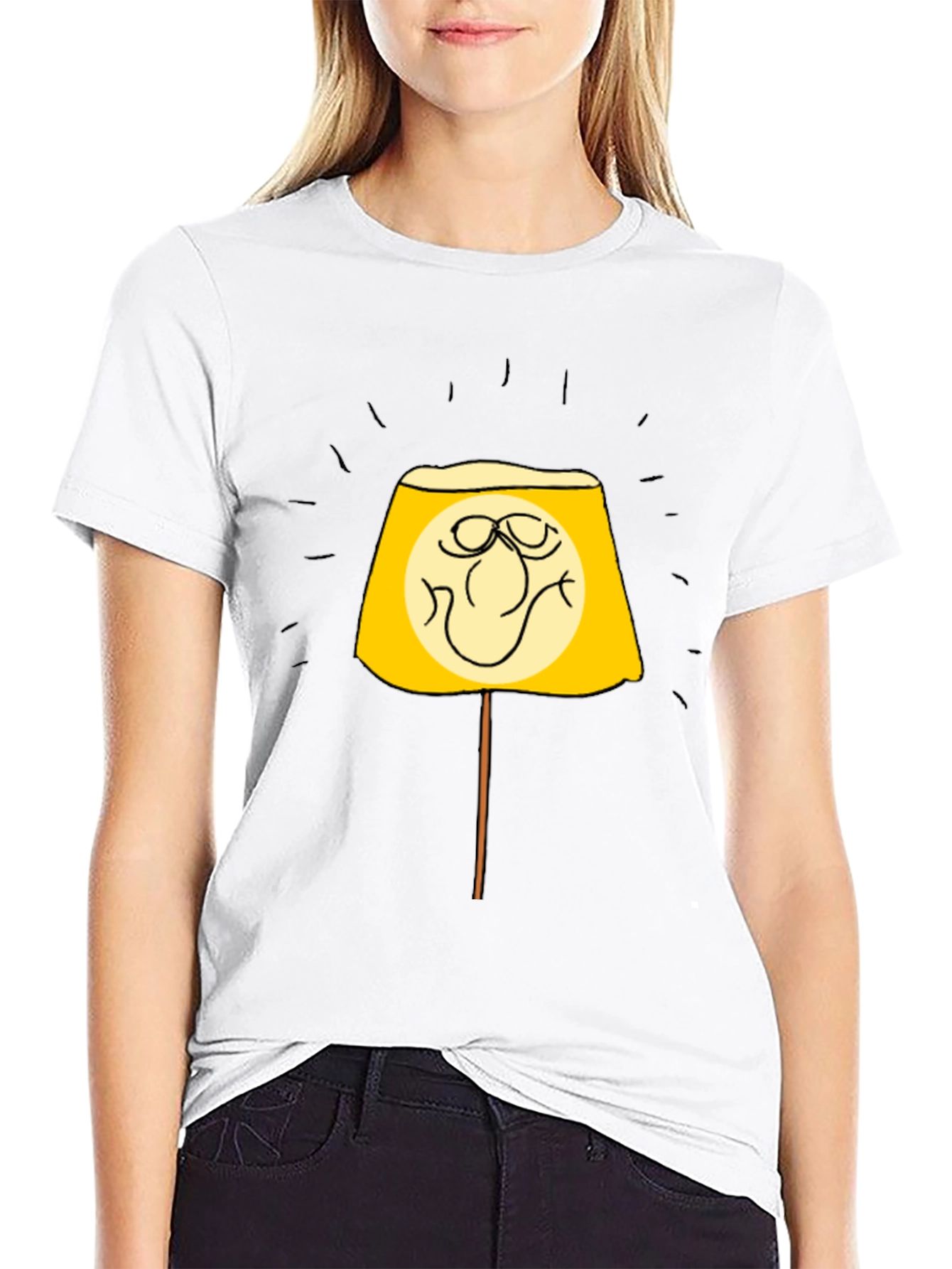 Funny Lamp Face Graphic Black T-Shirt