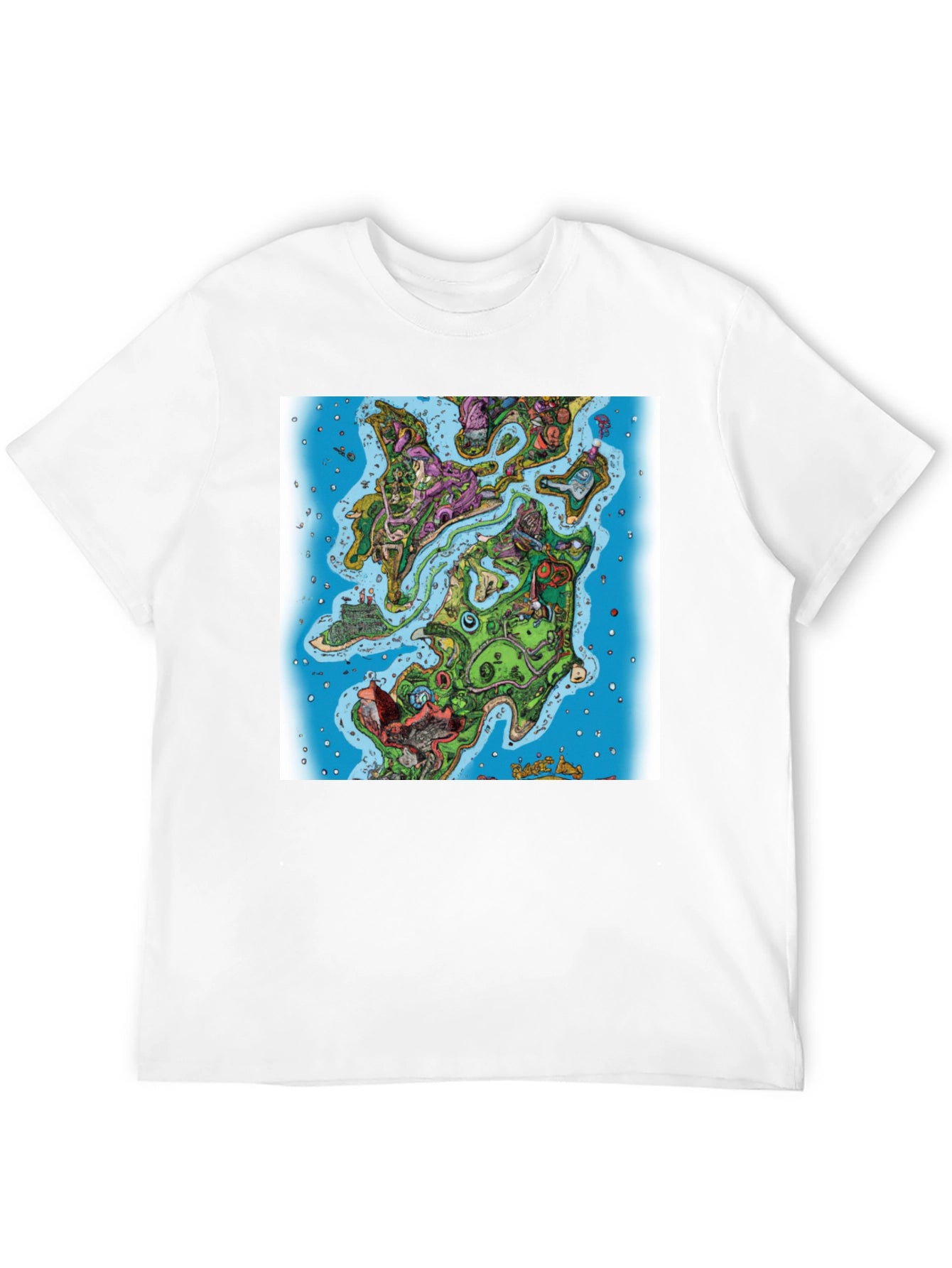 Cartoon Map Graphic Print Black T-Shirt