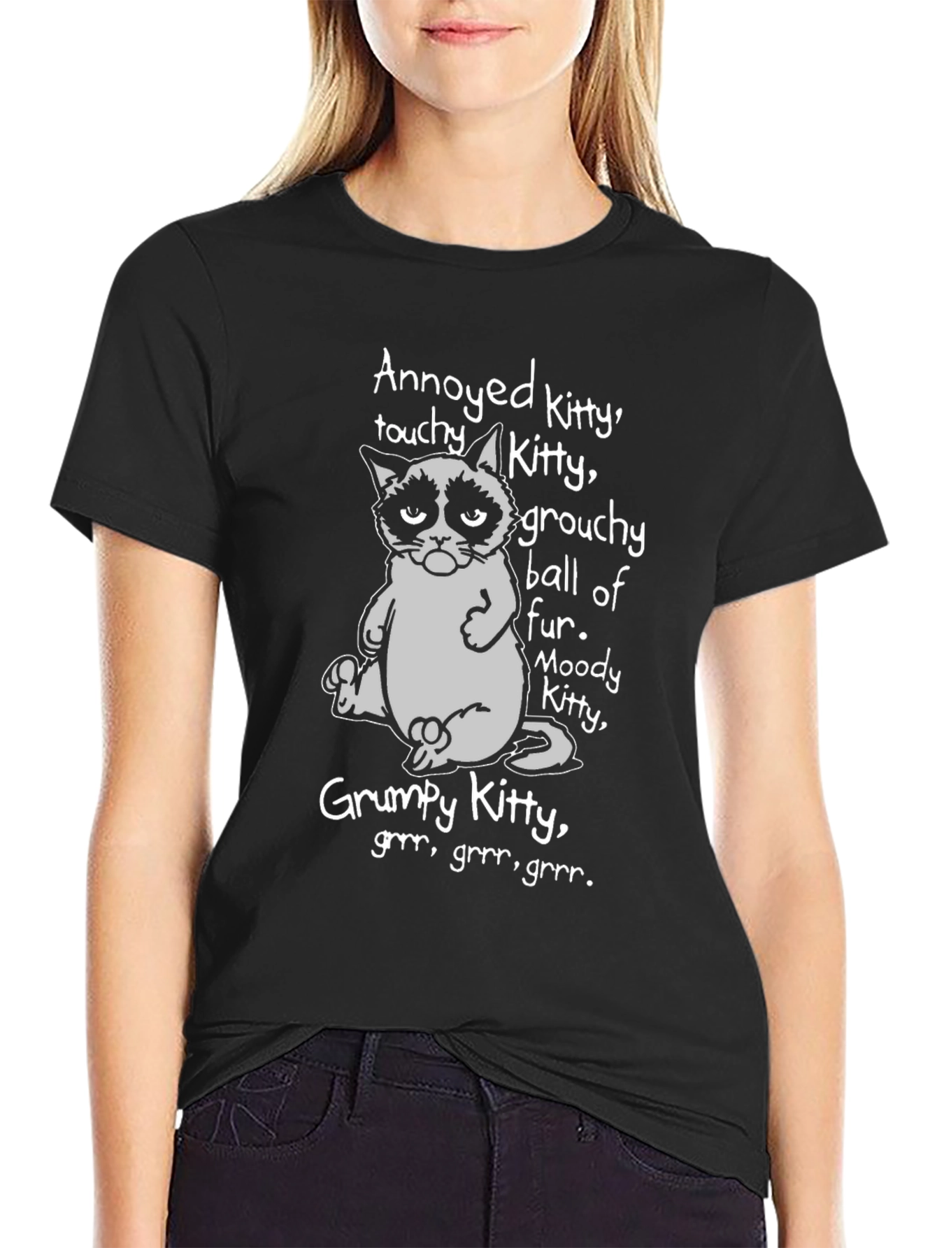 Grumpy Kitty Graphic T-Shirt - Annoyed Moody Grouchy Cat