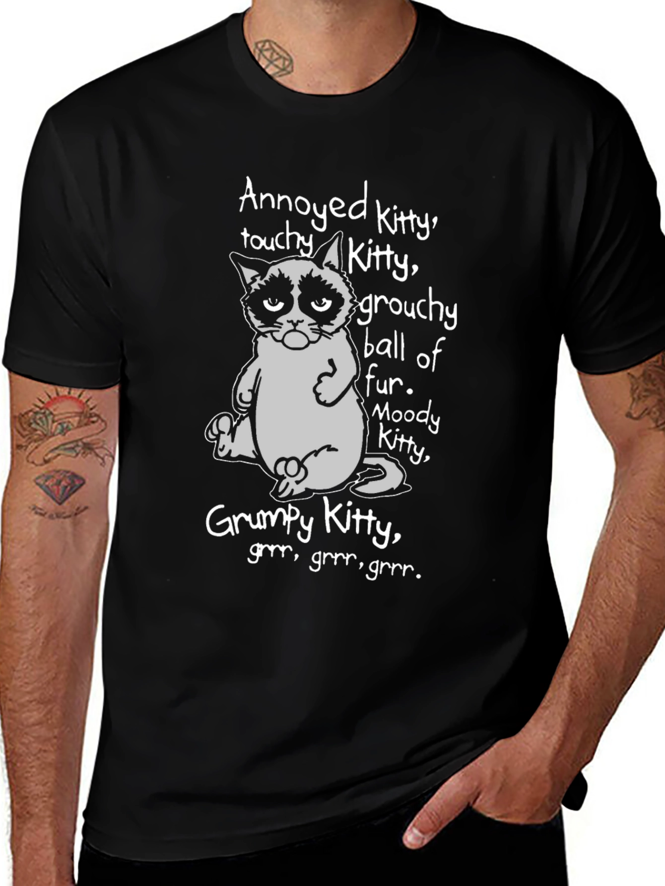 Grumpy Kitty Graphic T-Shirt - Annoyed Moody Grouchy Cat