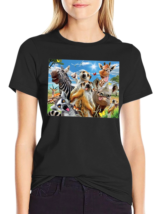 Funny Animals Selfie Black T-Shirt