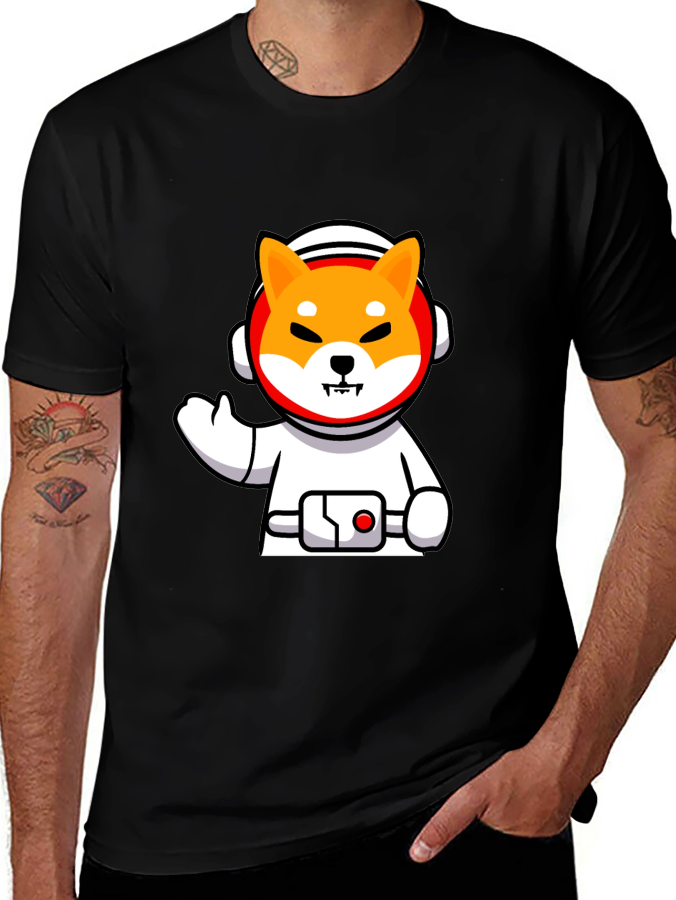 Astronaut Shiba Inu Graphic Black T-Shirt