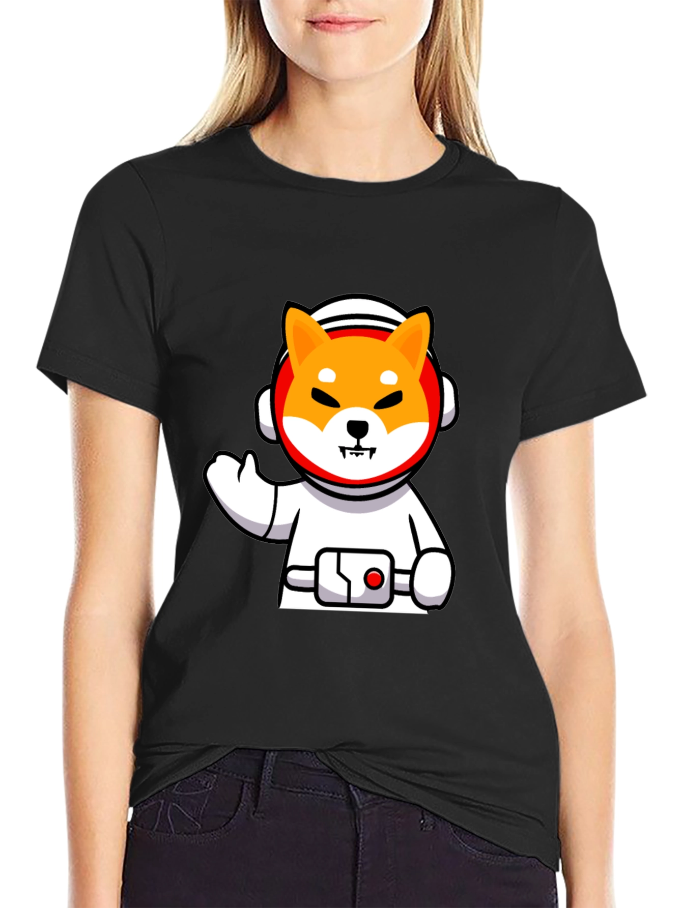 Astronaut Shiba Inu Graphic Black T-Shirt