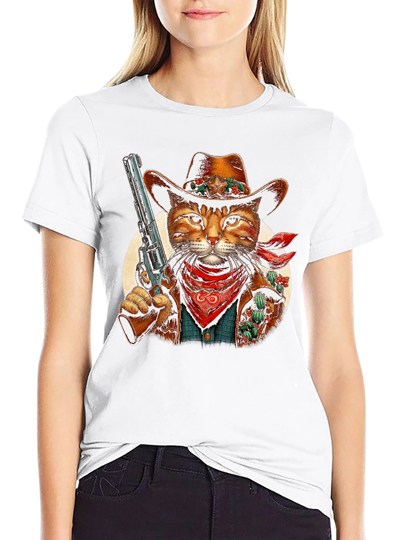 Cowboy Cat Graphic Tee - Western Style Unisex T-Shirt