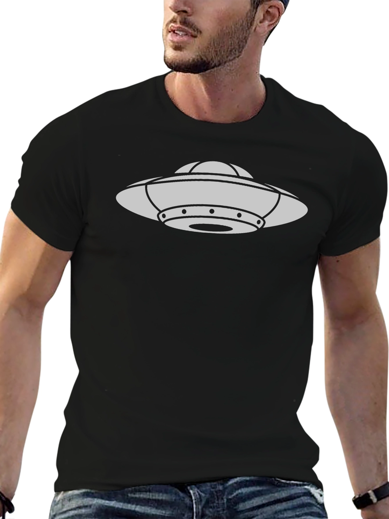 UFO Graphic Black T-Shirt - Extraterrestrial Style