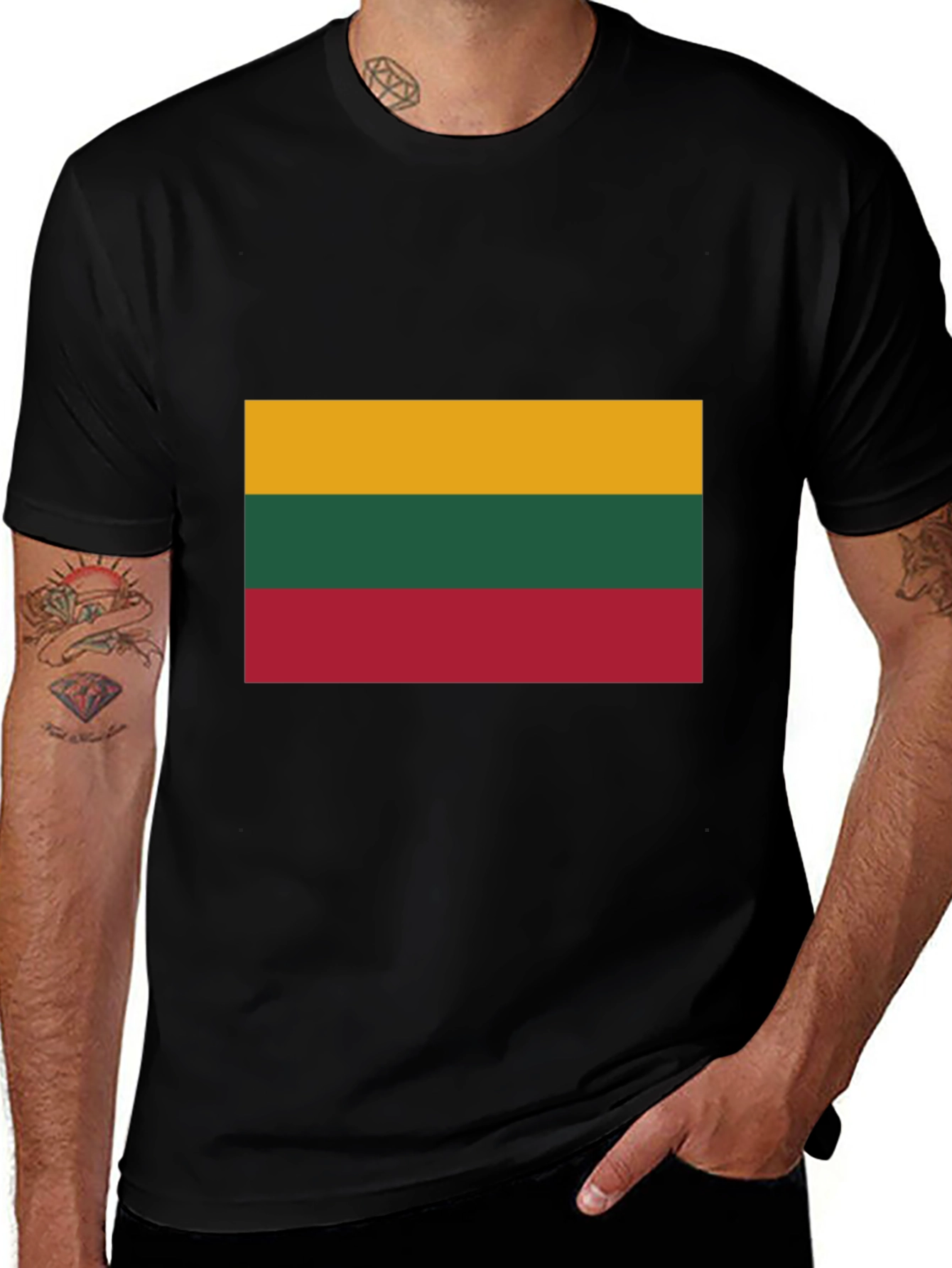 Lithuania Flag Graphic T-Shirt - Black