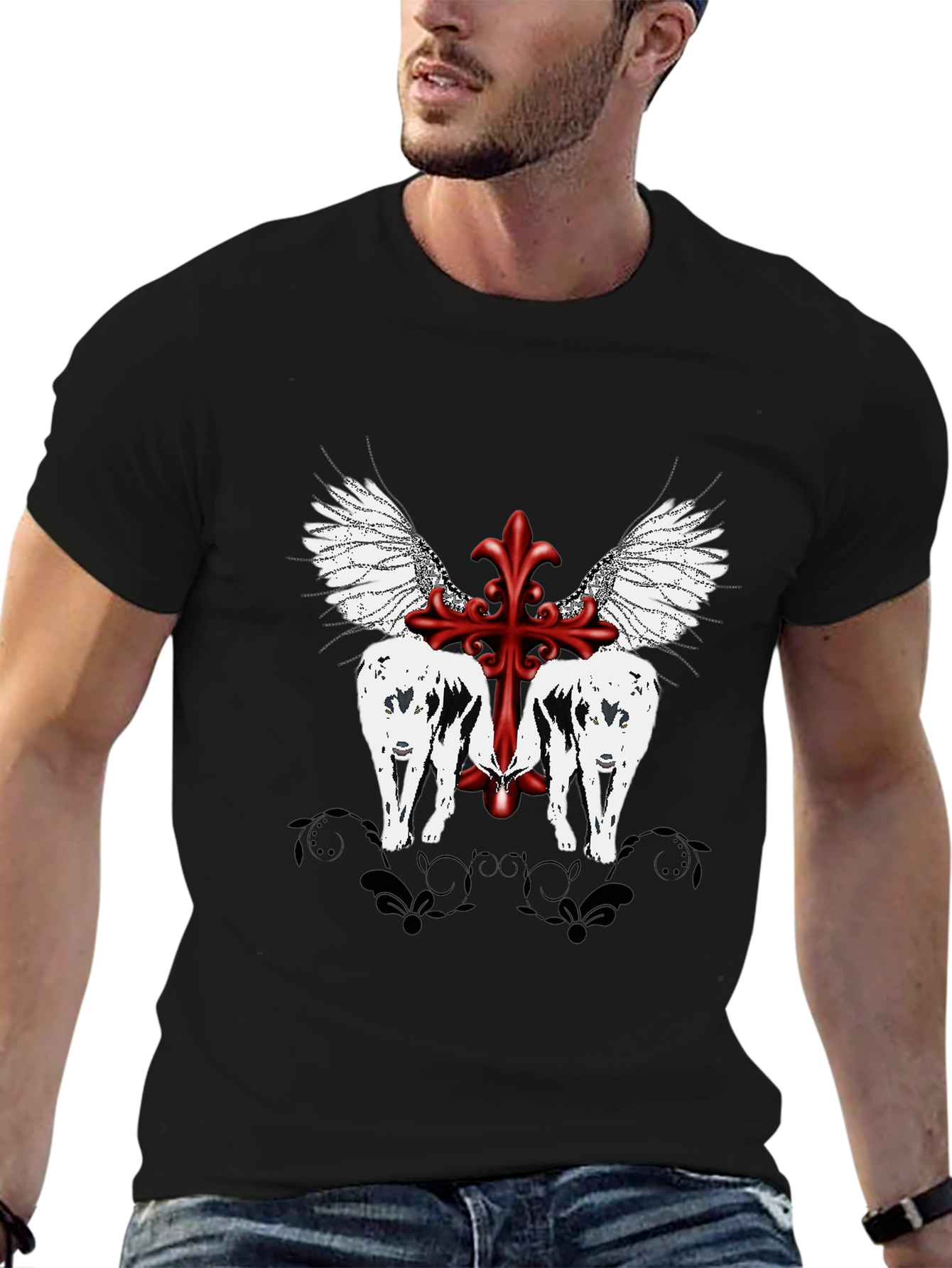 Graphic Tee - Wings & Cross Design