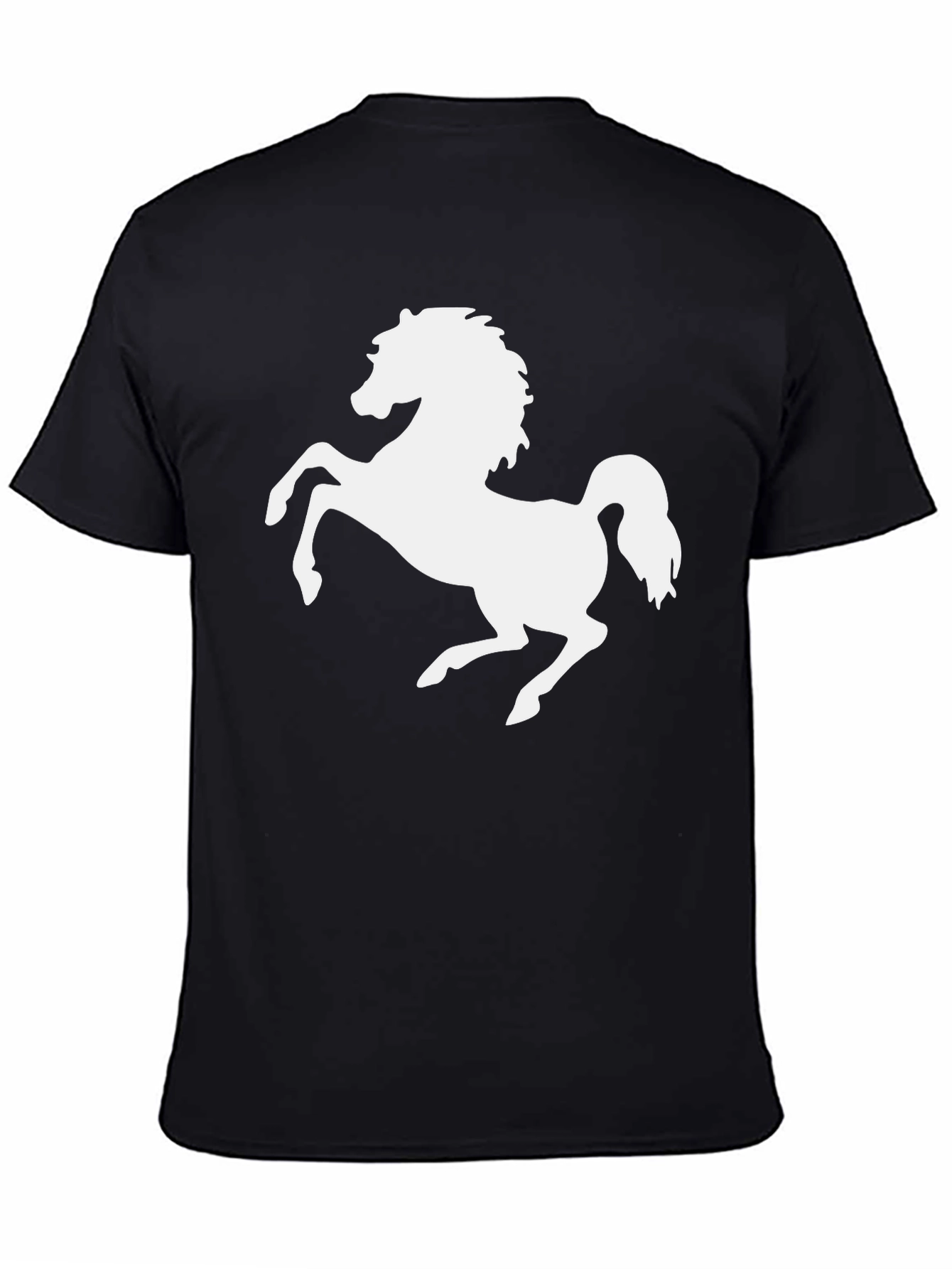 Black T-Shirt with White Horse Graphic