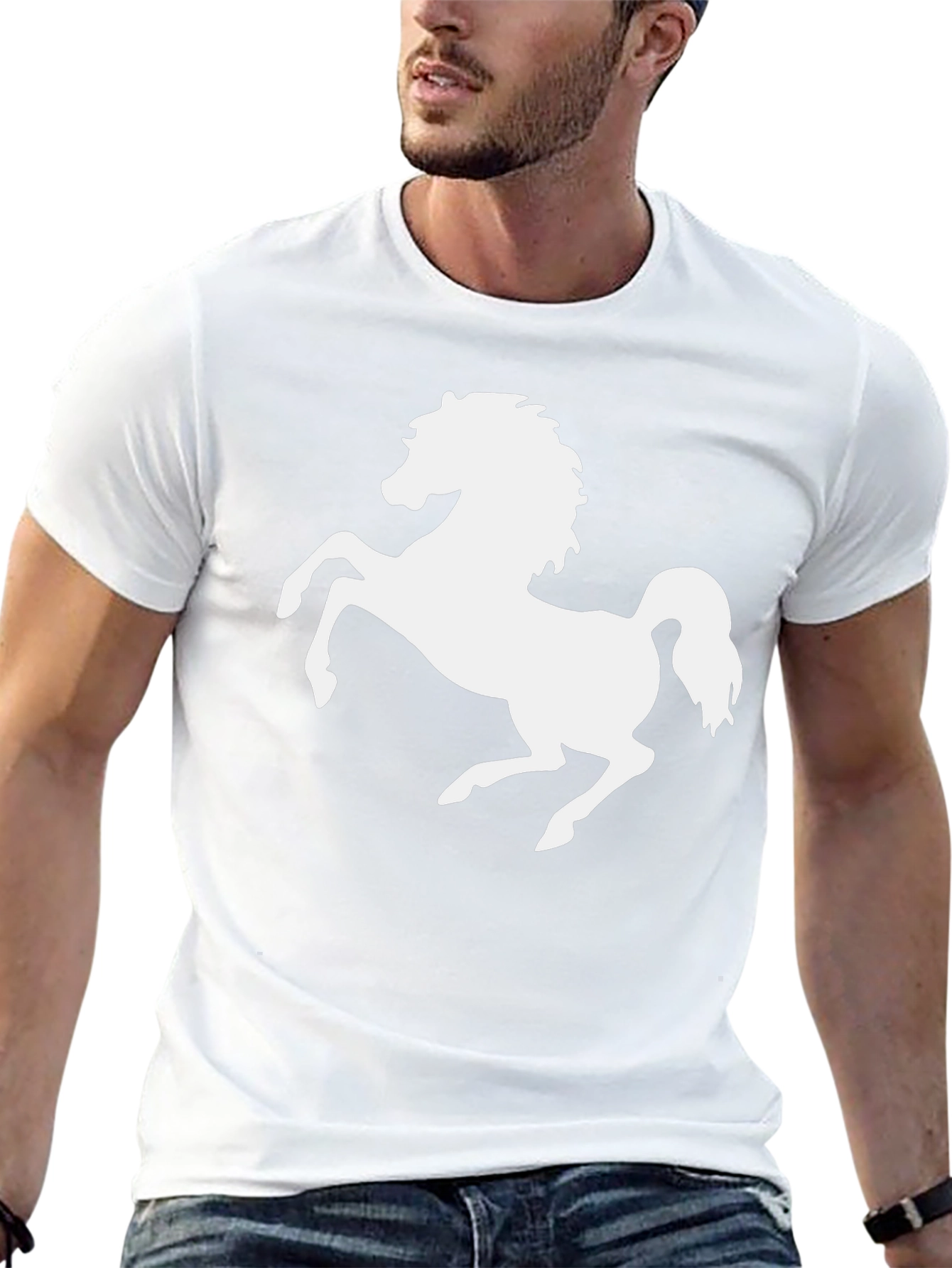 Black T-Shirt with White Horse Graphic