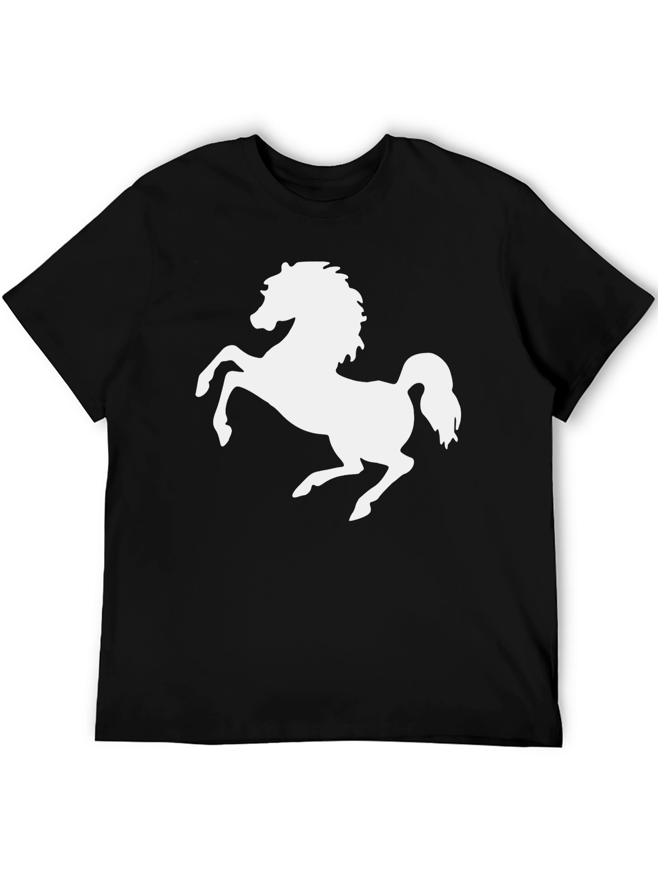 Black T-Shirt with White Horse Graphic