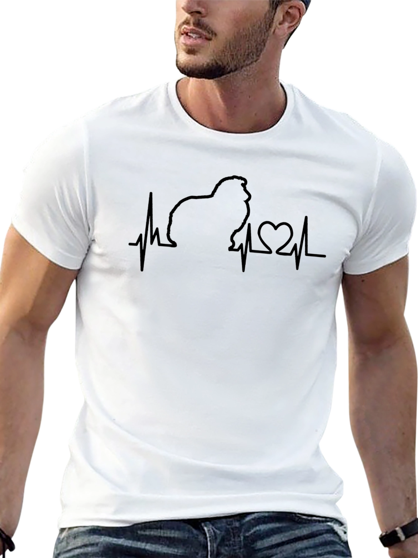 Dog Heartbeat T-Shirt - Mens Black Crew Neck Tee