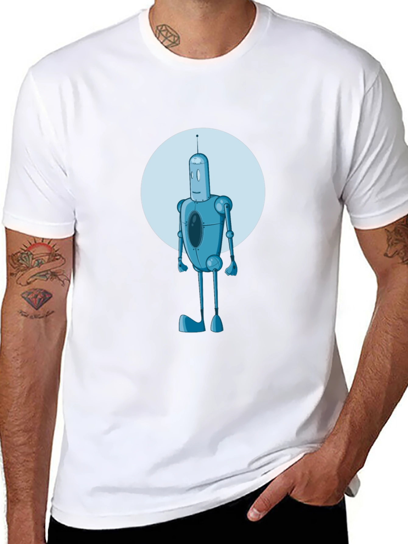 Robot Graphic Print Black Tee