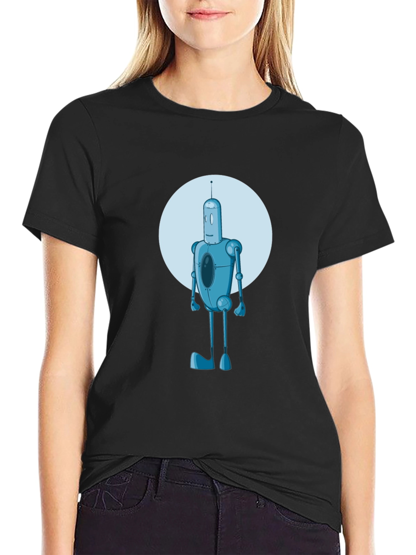 Robot Graphic Print Black Tee