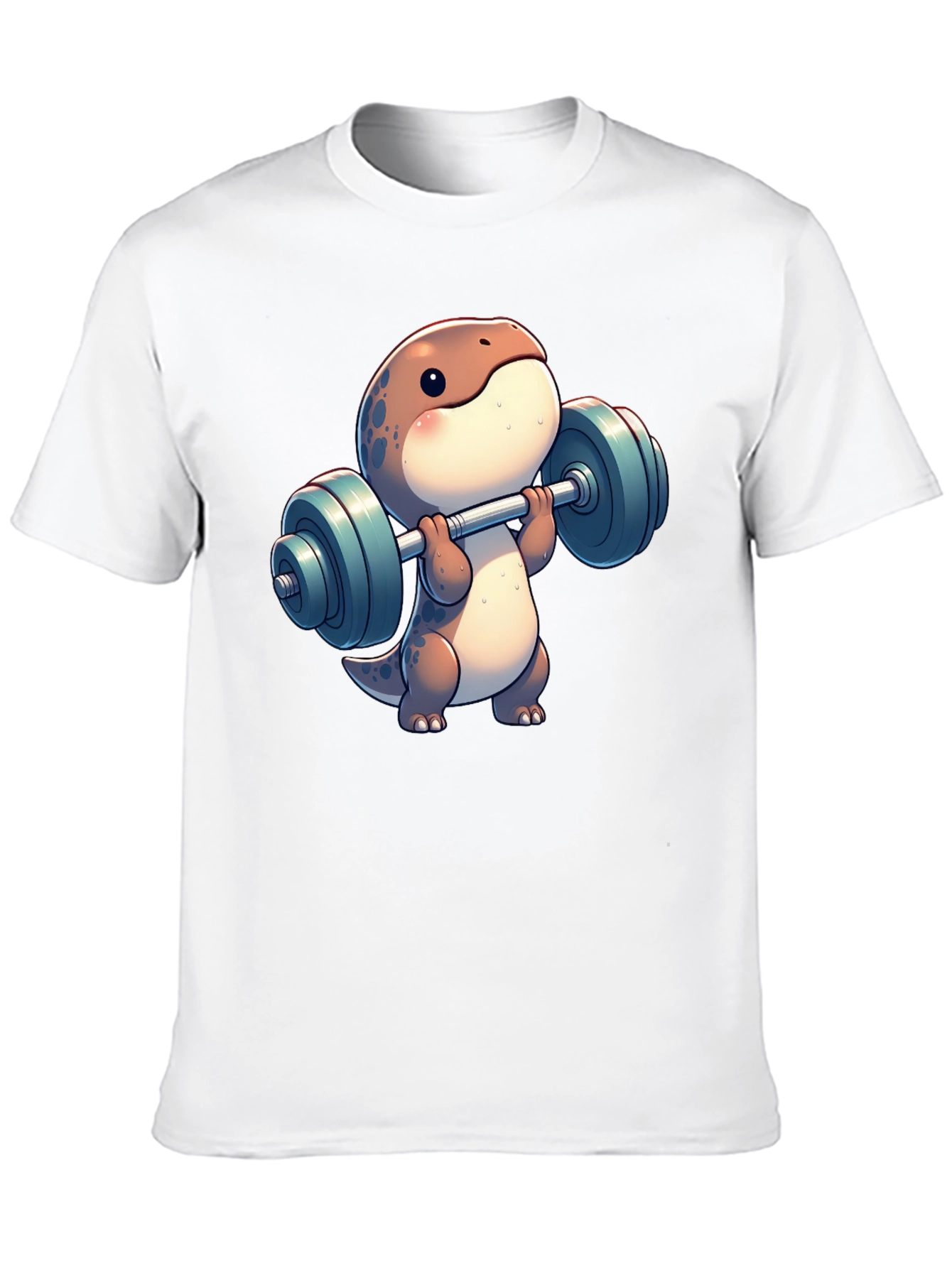 Dino Weightlifting T-Shirt - Cartoon Gym Reptile Tee