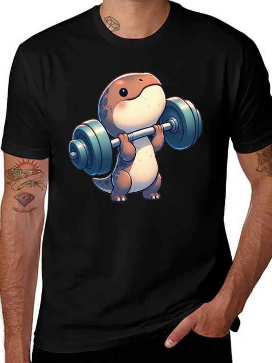 Dino Weightlifting T-Shirt - Cartoon Gym Reptile Tee