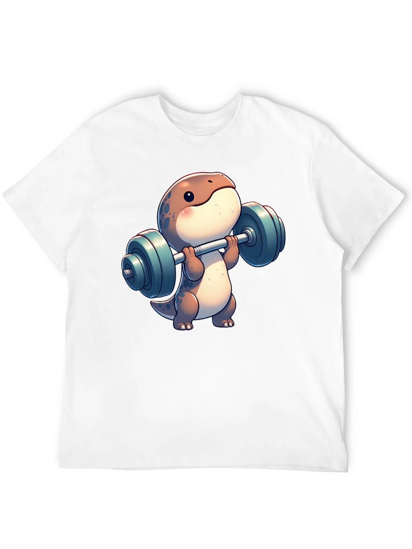 Dino Weightlifting T-Shirt - Cartoon Gym Reptile Tee