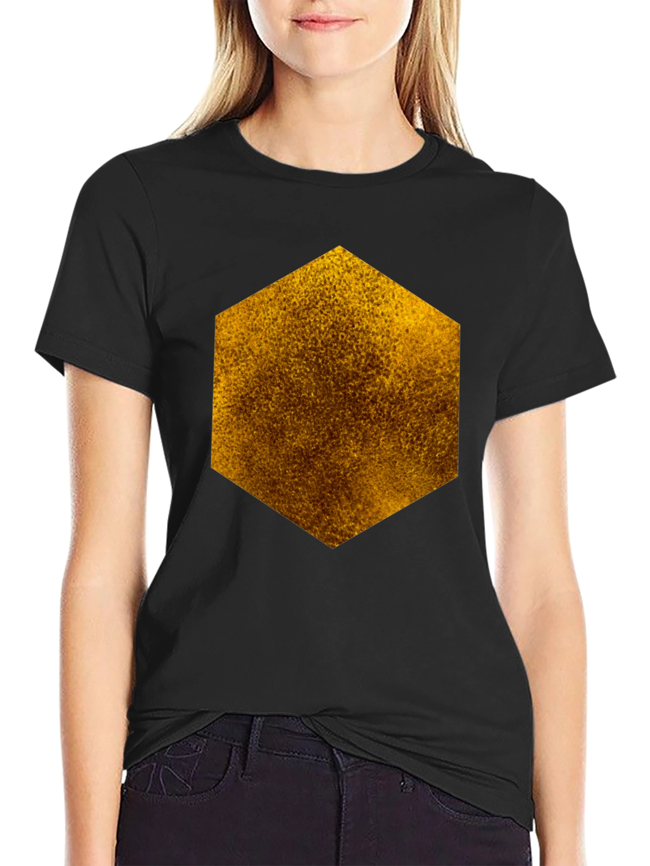 Textured Hexagon Graphic Tee - Black Cotton Casual