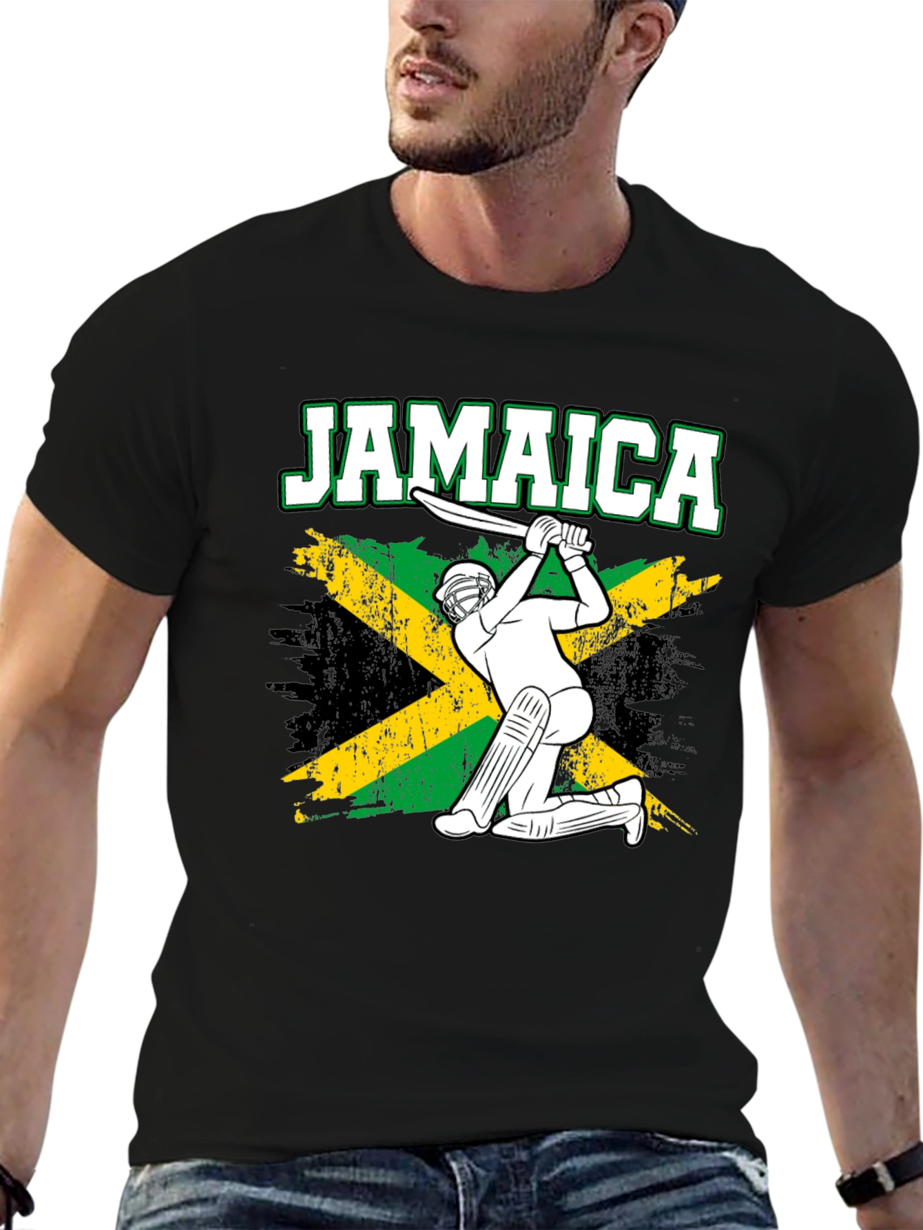 Jamaica Cricket T-Shirt - Rasta Flag Design