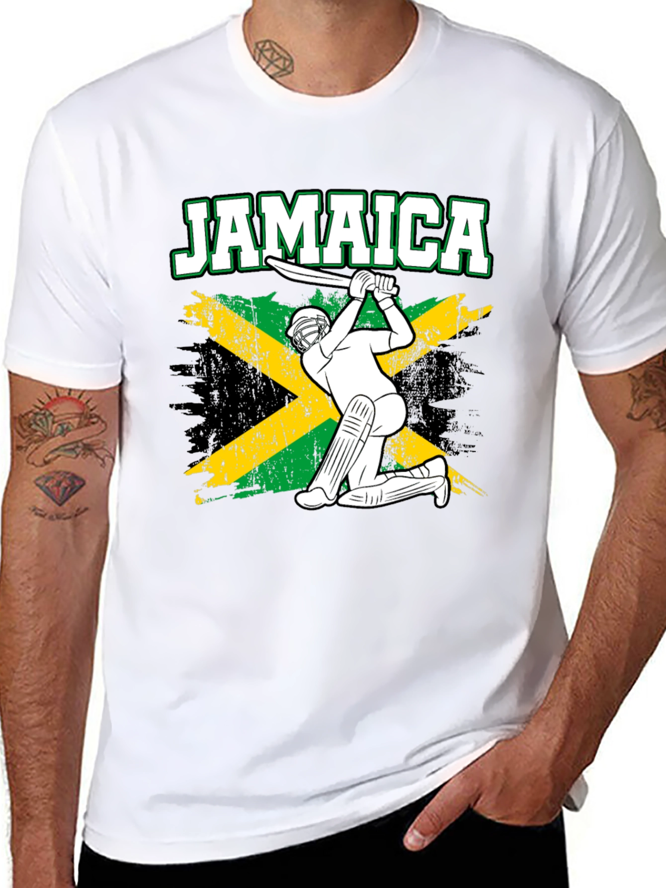 Jamaica Cricket T-Shirt - Rasta Flag Design