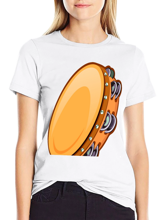 Cartoon Tambourine Graphic Tee - Black Cotton Comfort
