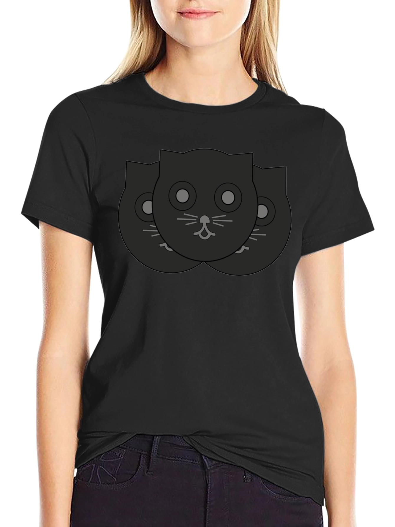 Black Cat Faces Graphic Tee - Unisex Casual Shirt