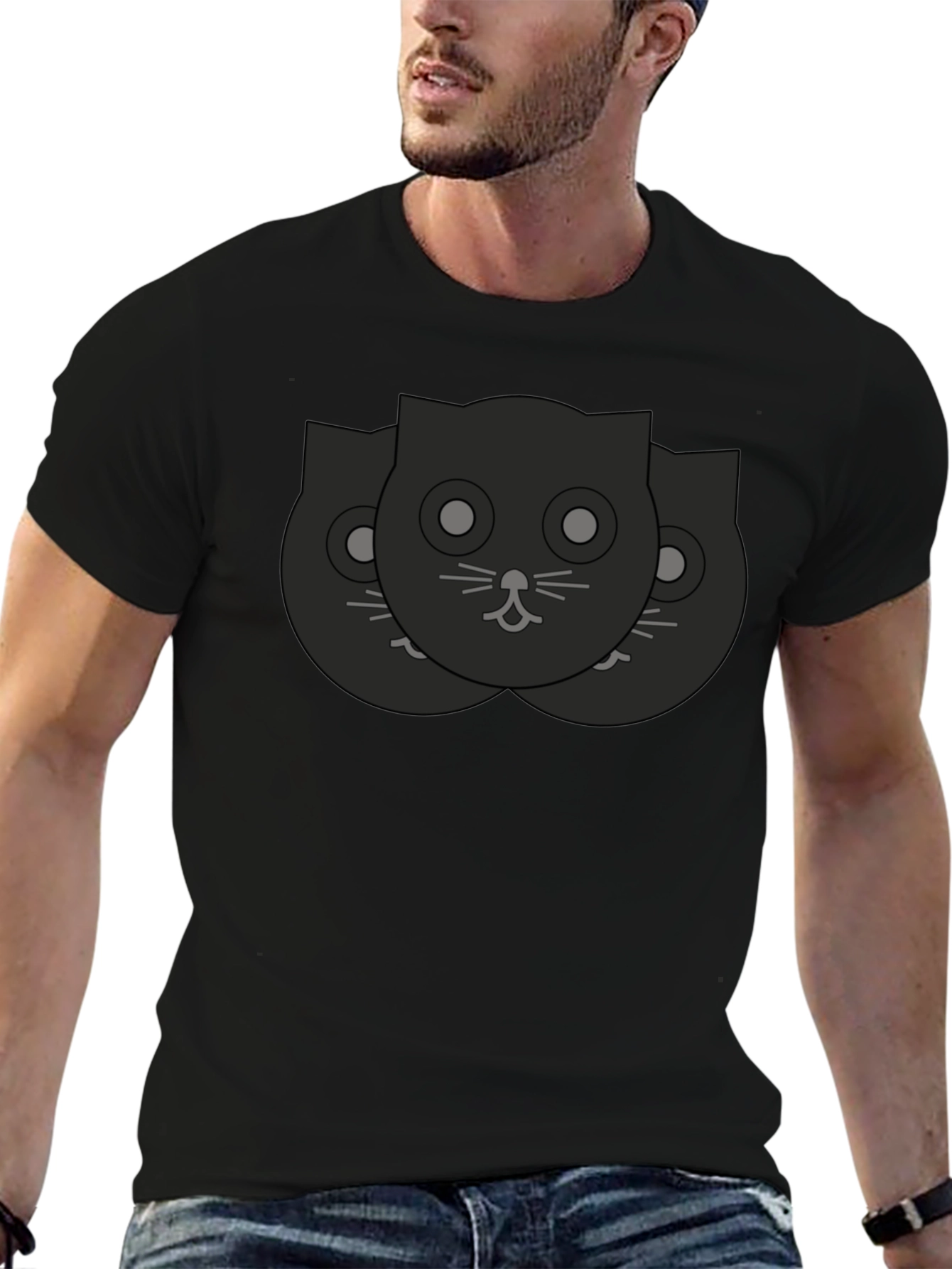 Black Cat Faces Graphic Tee - Unisex Casual Shirt