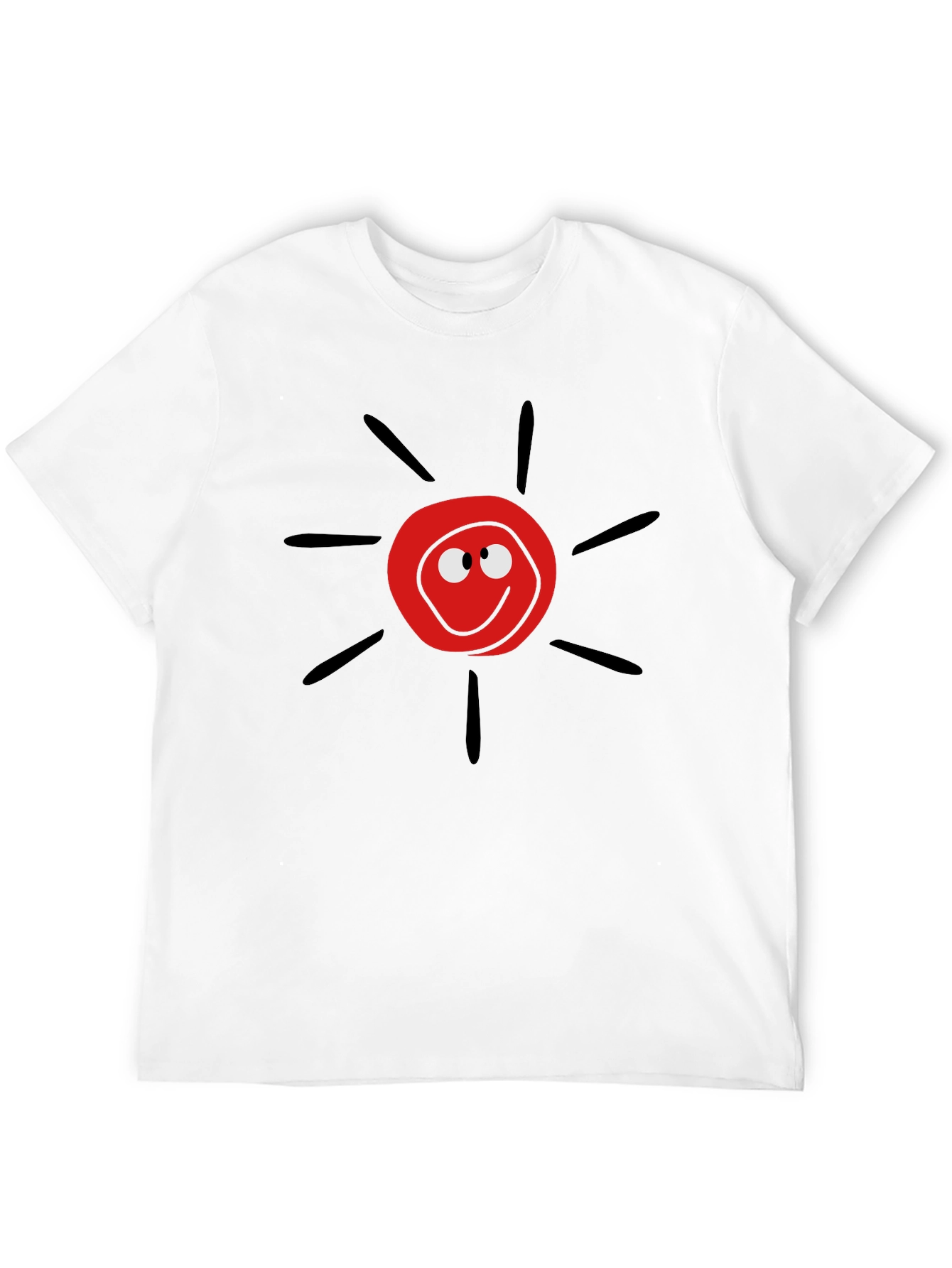 Cartoon Sun Graphic Tee - Black Casual T-Shirt