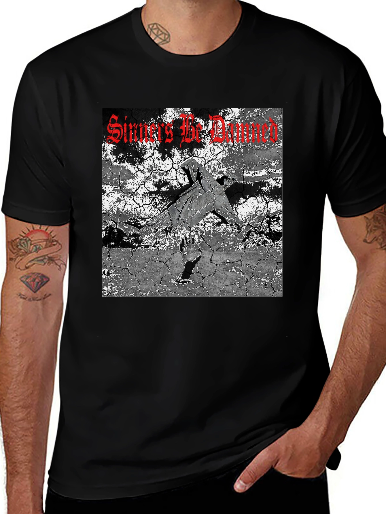 Sinners Be Damned Graphic Tee - Black