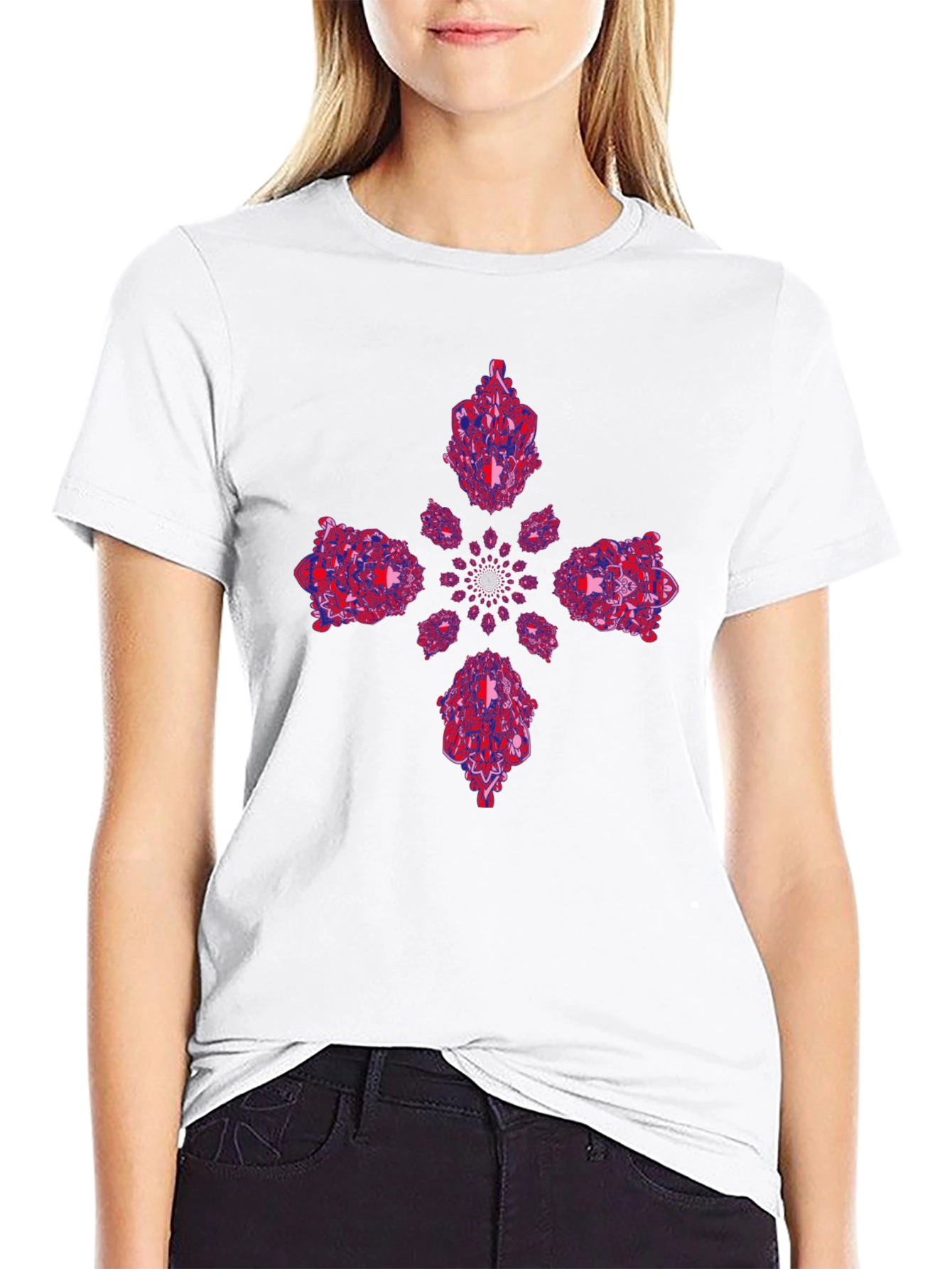 Abstract Kaleidoscope Graphic Print Black T-Shirt