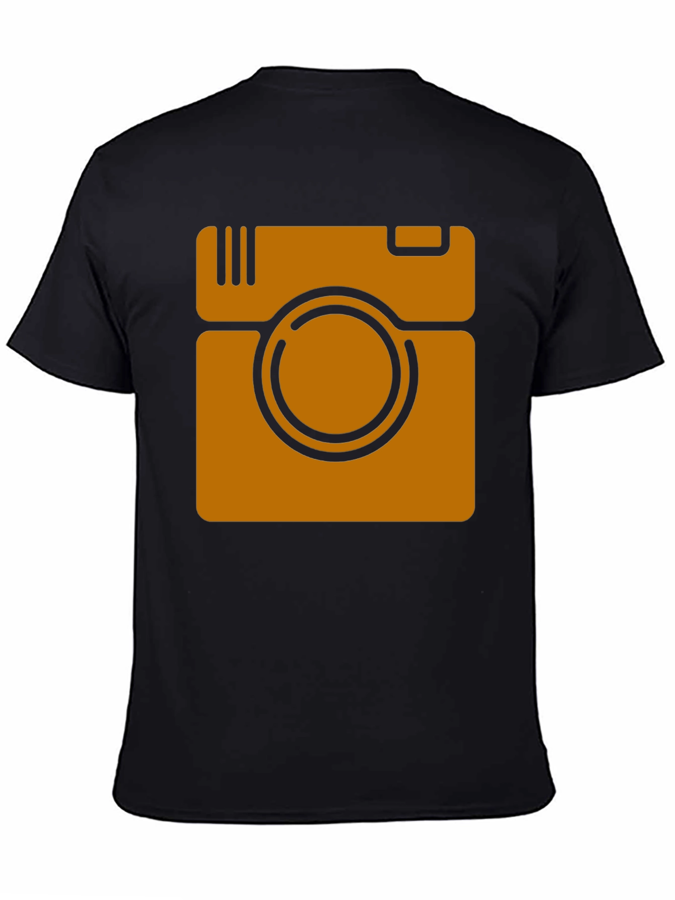 Retro Camera Graphic Tee - Black Cotton Casual Shirt