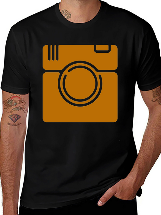 Retro Camera Graphic Tee - Black Cotton Casual Shirt