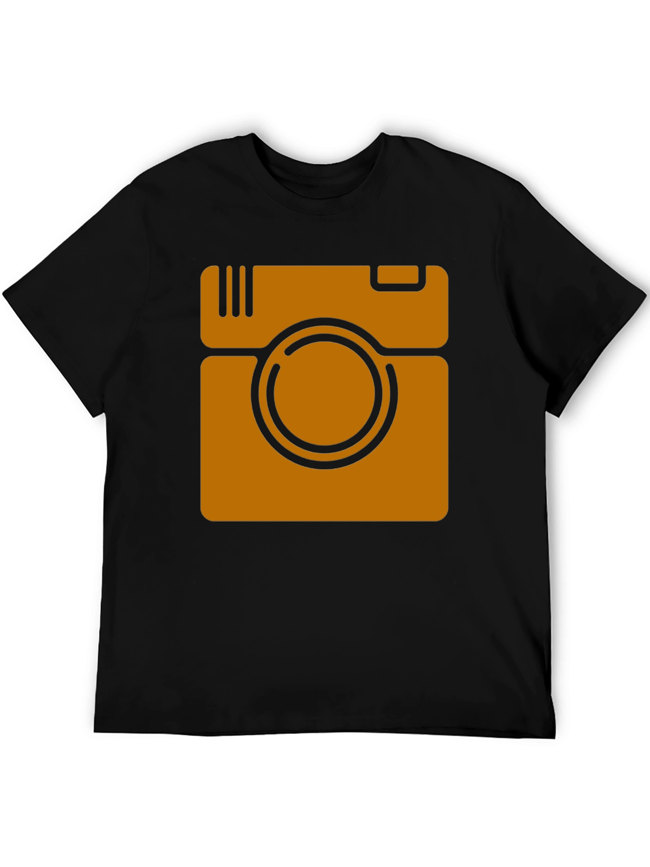 Retro Camera Graphic Tee - Black Cotton Casual Shirt