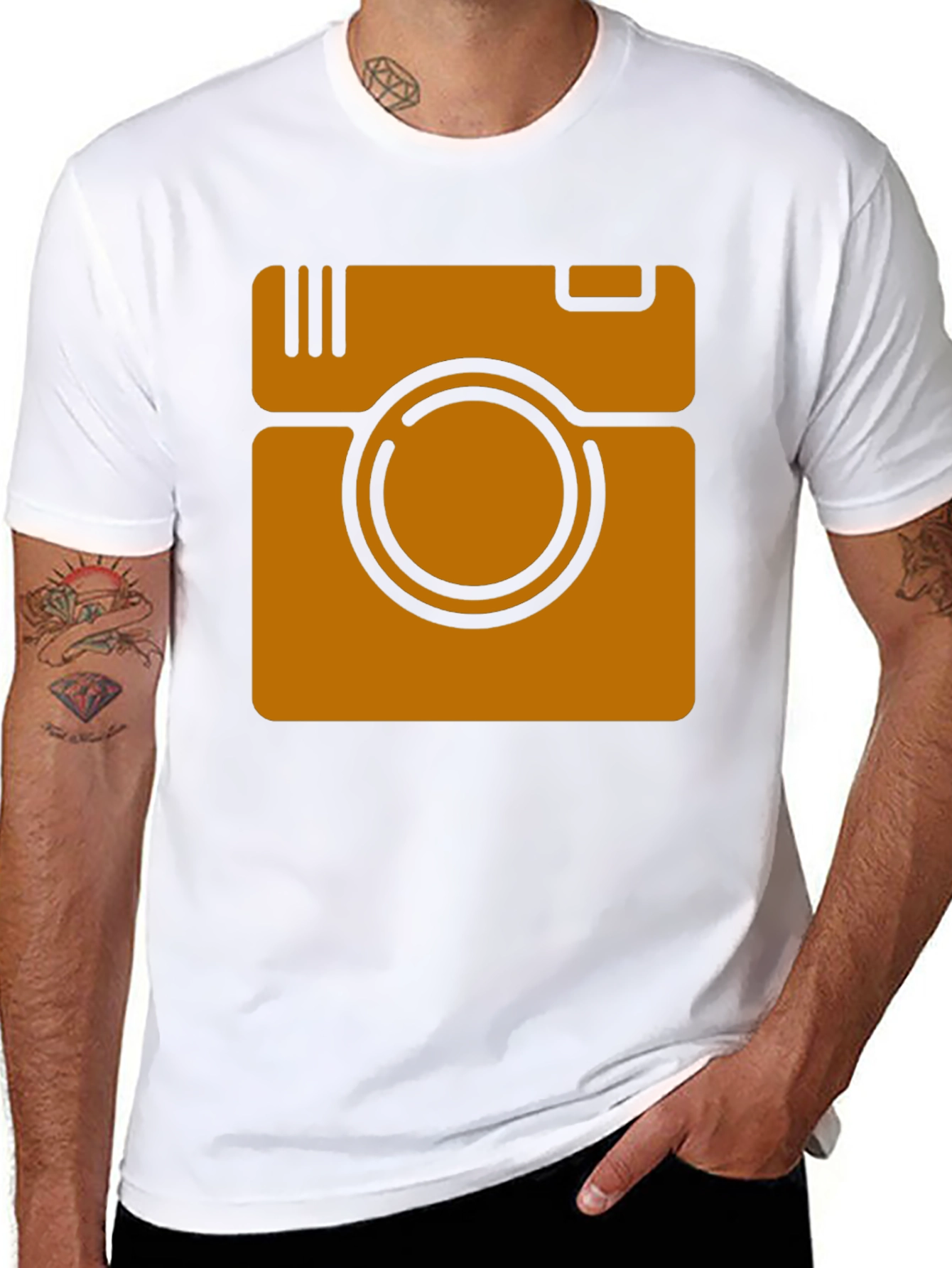 Retro Camera Graphic Tee - Black Cotton Casual Shirt