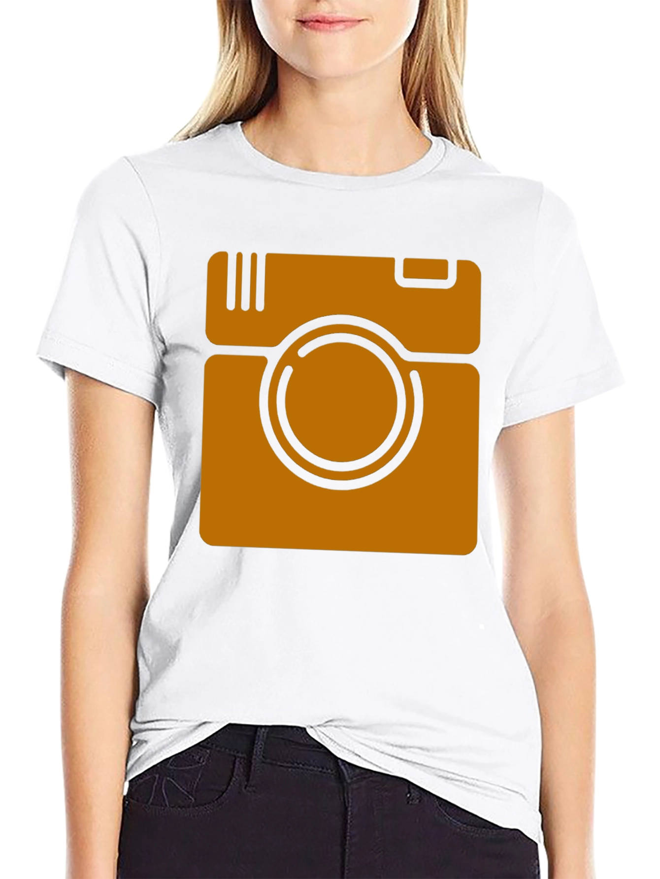 Retro Camera Graphic Tee - Black Cotton Casual Shirt