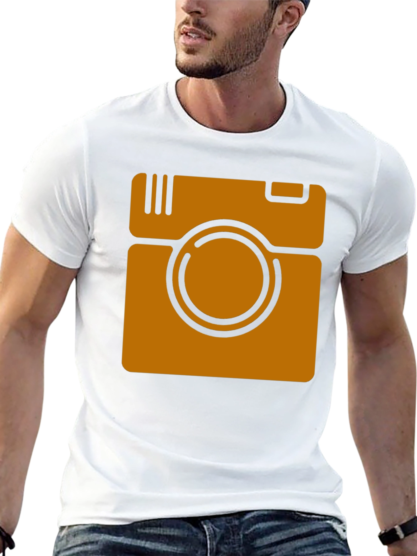 Retro Camera Graphic Tee - Black Cotton Casual Shirt