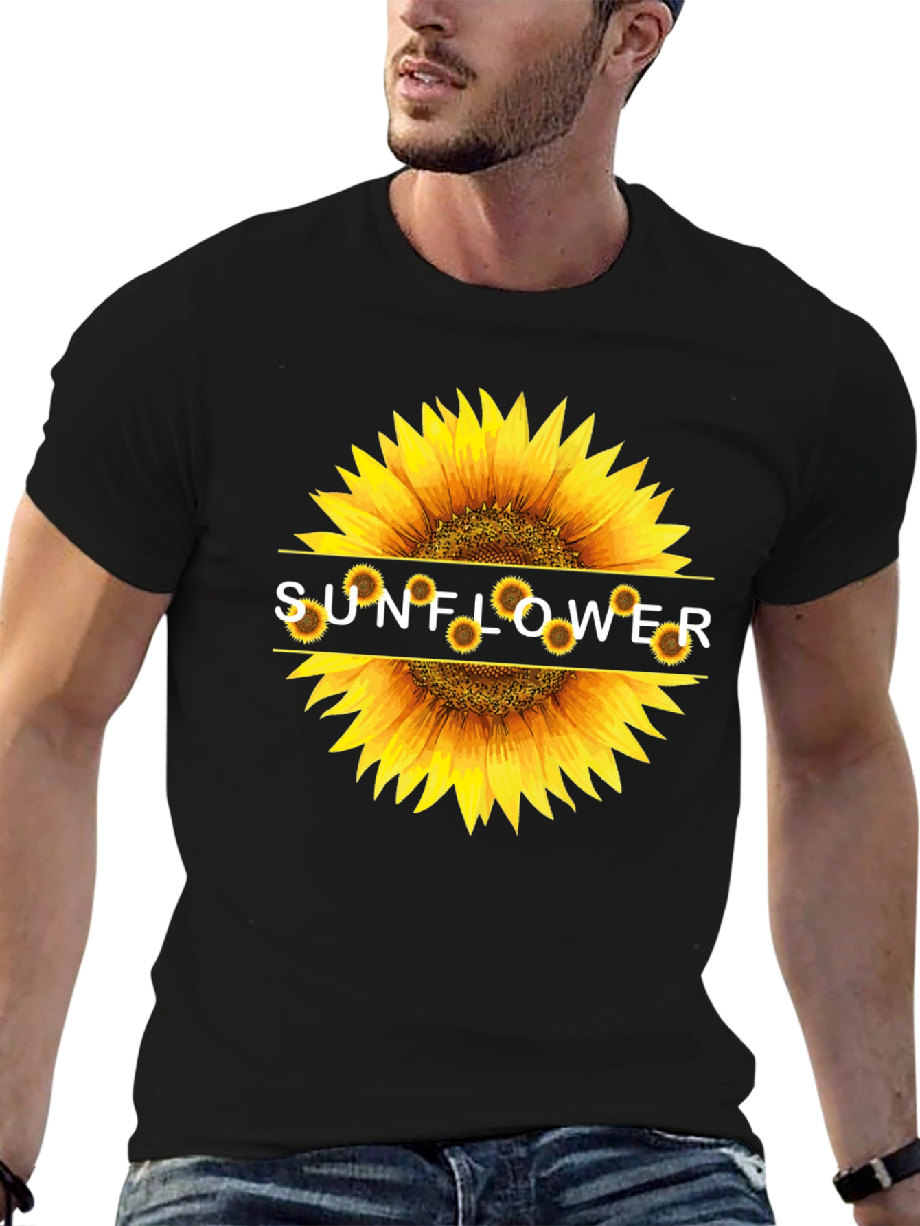 Sunflower Graphic Print Black T-Shirt
