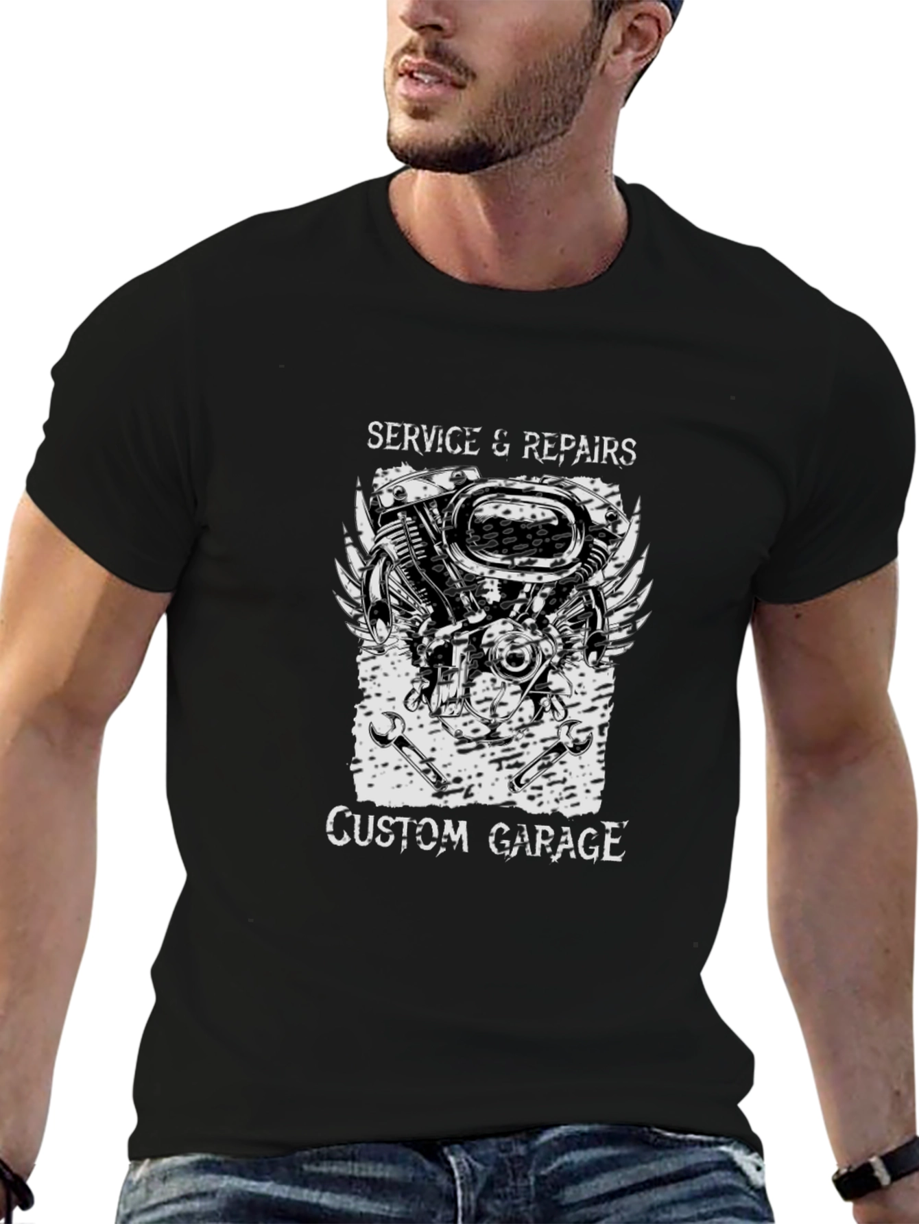 Custom Garage Service & Repair Black T-Shirt