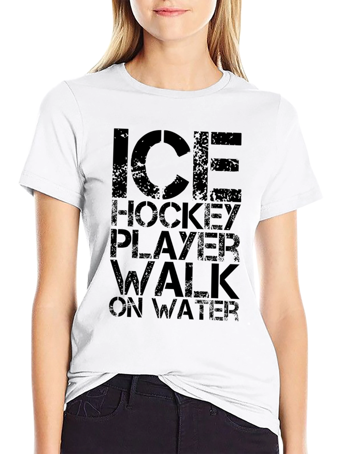 Ice Hockey Player Walk on Water Black T-Shirt
