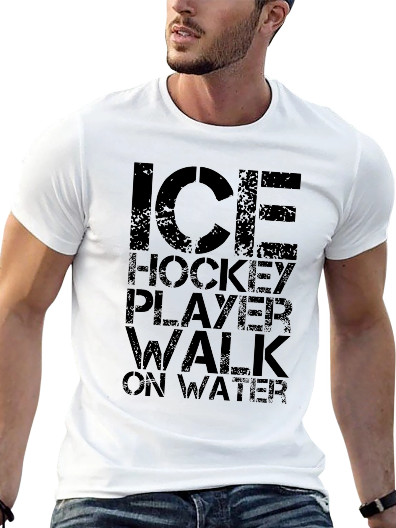 Ice Hockey Player Walk on Water Black T-Shirt