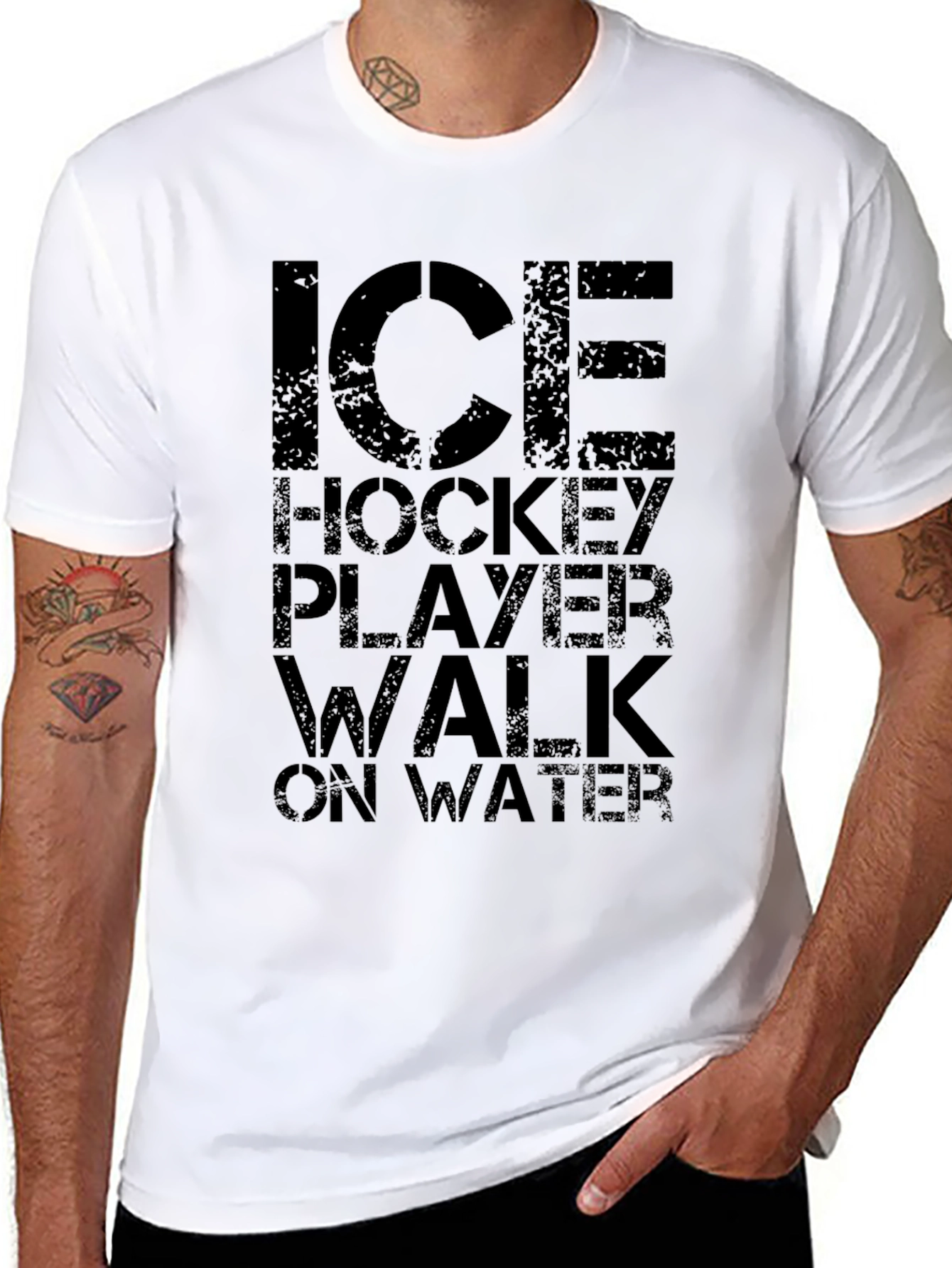 Ice Hockey Player Walk on Water Black T-Shirt