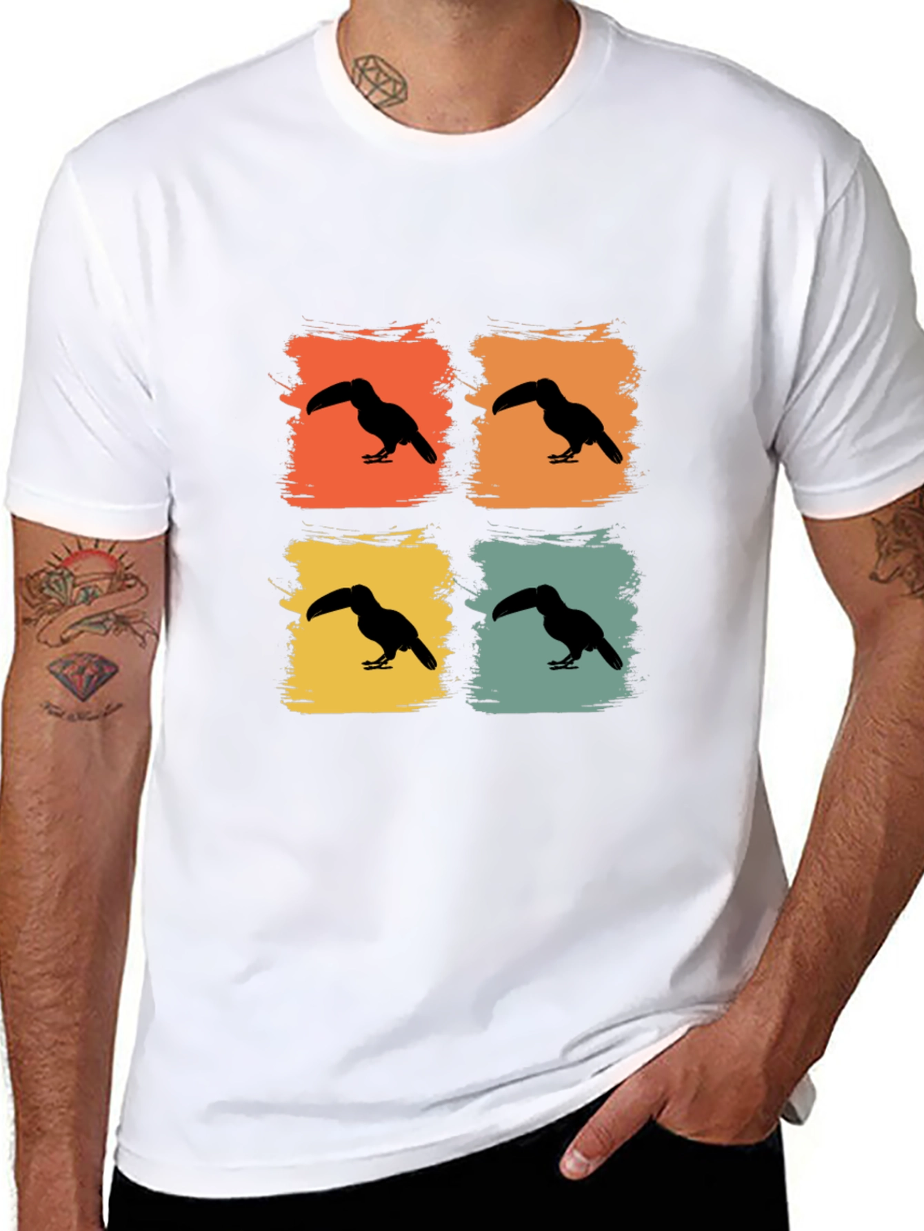 Retro Toucan Square Black T-Shirt